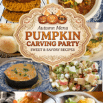 soups, rolls, pumpkin bread, chili, and pumpkin carving party menu lable